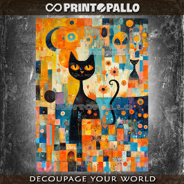 Papel De Seda El gato negro moderno de mediados de siglo sobre u