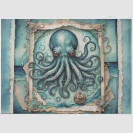 Papel De Seda El kraken azul | Arte de Tentacle de Vintage - Des