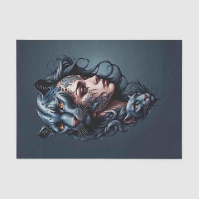 Papel De Seda El leopardo negro y las mujeres se dirigen. (Anverso)