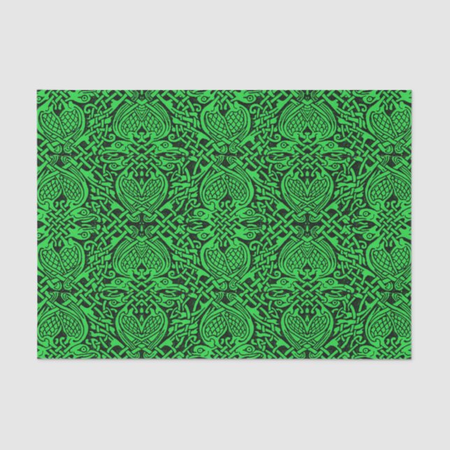 Papel De Seda El nudo celta en verde y negro (Anverso)