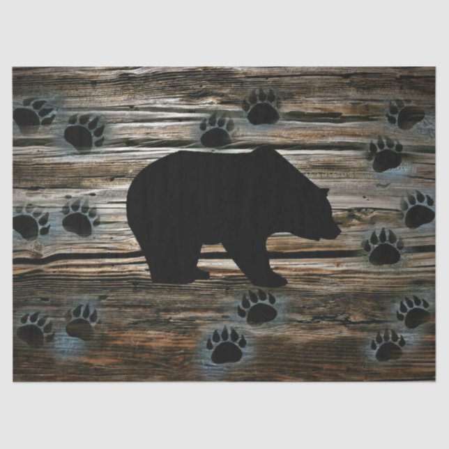 Papel De Seda El oso negro traza madera rústica (Anverso)