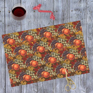Papel De Seda El otoño deja uvas y manzanas - cosecha abundante