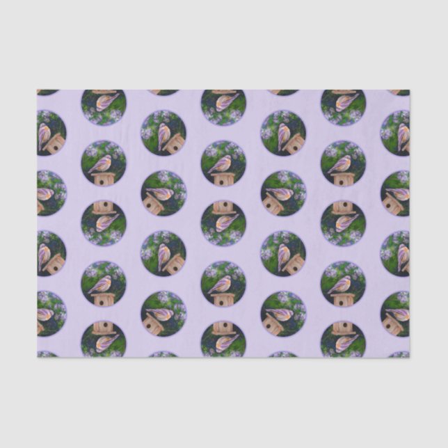 Papel De Seda El pájaro azul oriental en Lilacs pintando arte or (Anverso)