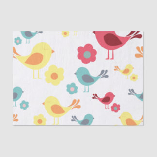 Papel De Seda el patrón de las aves de cosecha - rosa, azul, ama