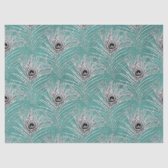 Papel De Seda El pavo real plateado se pluma en la descomposició (Anverso)