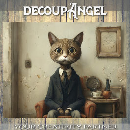 Papel De Seda El perplejo gato William en el salón - Decoupage -