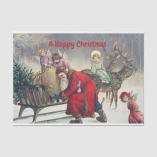 Papel De Seda El retro vintage Santa Claus y los ángeles Navidad