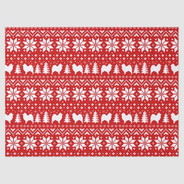 Papel De Seda El samoyedo siluetea rojo del modelo del navidad (Anverso)