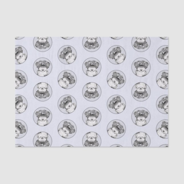 Papel De Seda El terror tibetano pinta arte de perro blanco y ne (Anverso)