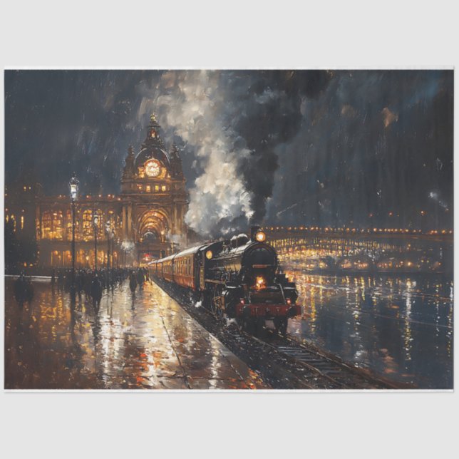 Papel De Seda El tren sale de la estación pintando la página (Anverso)