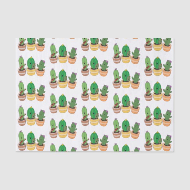 Papel De Seda El trío de cactus lindo canto ilustracion personal (Anverso)