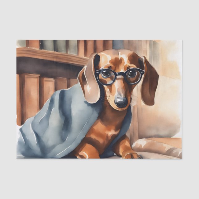 Papel De Seda El viejo Dachshund en la vieja biblioteca (Anverso)