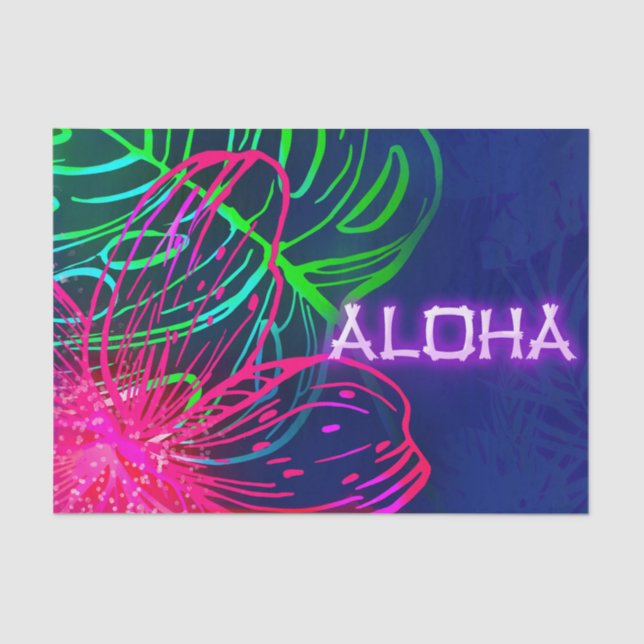 Papel De Seda Electric Luau Tropical Night Aloha Birthday Party (Anverso)