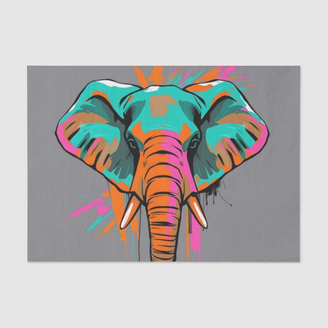 Papel De Seda Elefante abstracto vibrante con Verde azulado auda (Anverso)