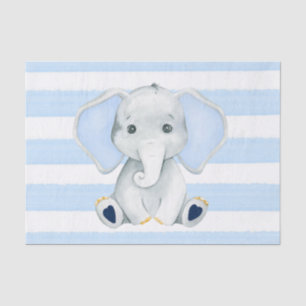 Papel De Seda Elefante acuático con franjas azules Baby Shower