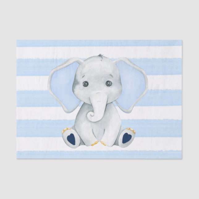 Papel De Seda Elefante acuático con franjas azules Baby Shower (Anverso)