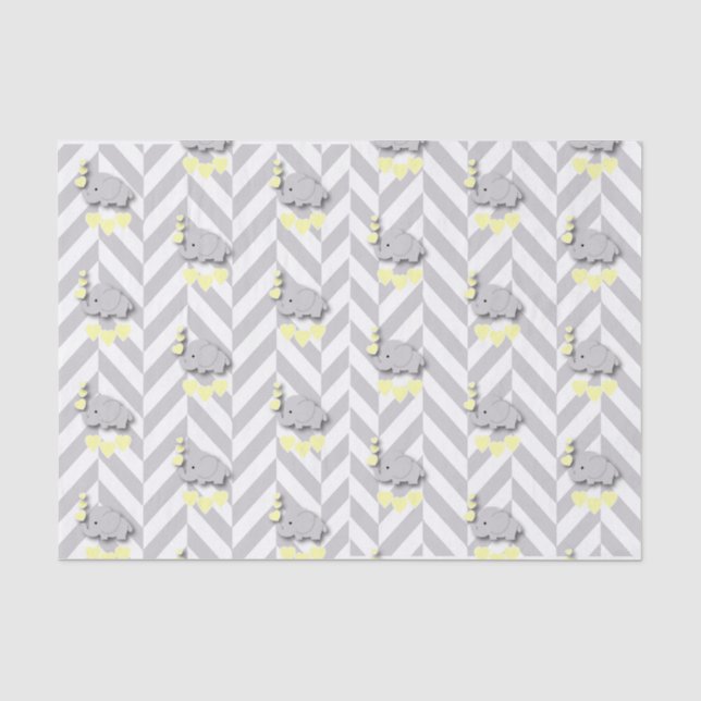 Papel De Seda Elefante amarillo y gris Baby Shower (Anverso)