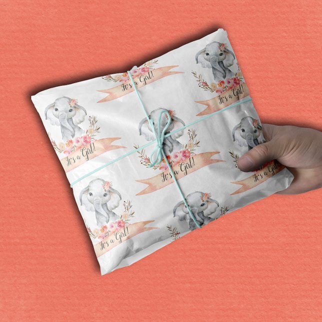 Papel De Seda Elefante Baby Shower Boho Moda Coral acuarela (Subido por el creador)