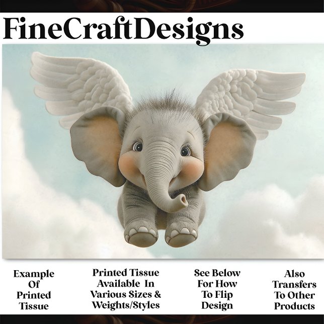 Papel De Seda Elefante Bebé Dulce Lindo Con Alas AV4 Decoupage (Subido por el creador)