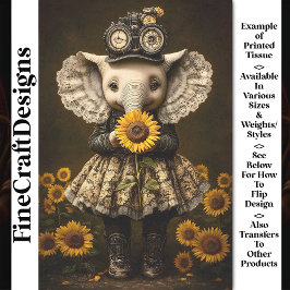 Papel De Seda Elefante Bebé Steampunk + Decoupage de Girasol AK7