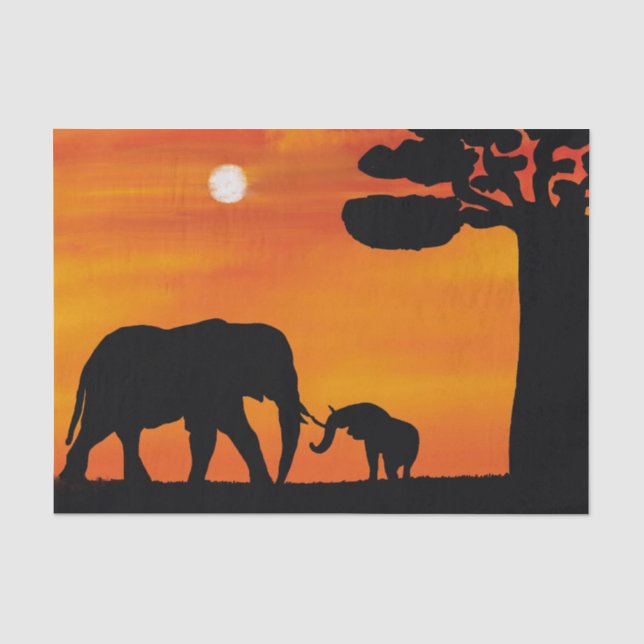 Papel De Seda elefante, cielo, animales, amanecer, naturaleza, á (Anverso)