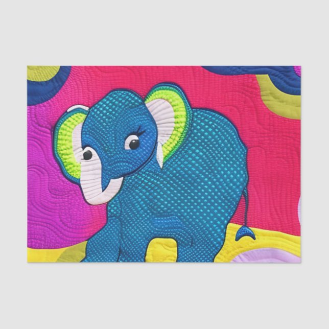 Papel De Seda Elefante Cute Blue Baby - Diseño Quilt Like (Anverso)
