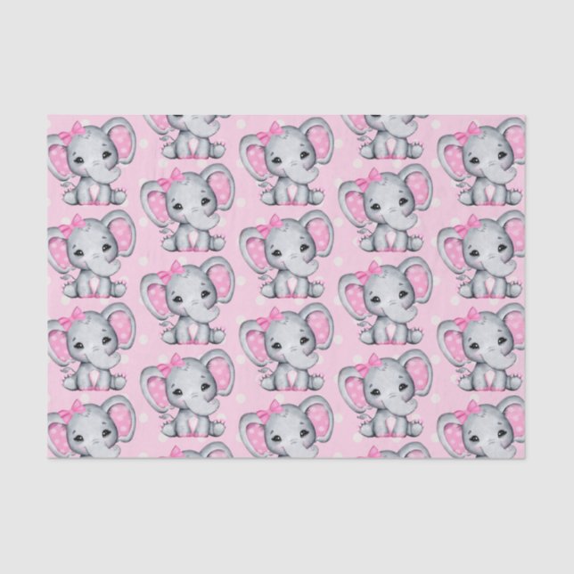 Papel De Seda Elefante de bebé rosado con polka (Anverso)
