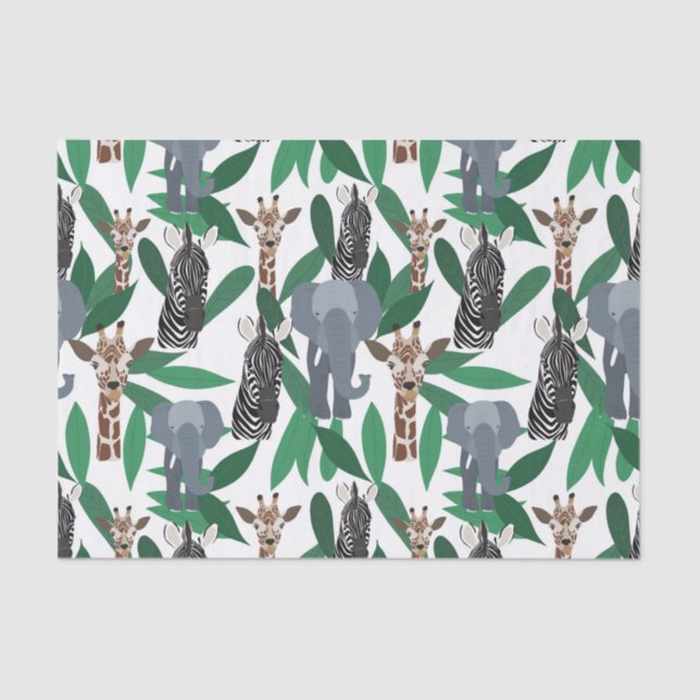 Papel De Seda Elefante de cebra jungla jirafa Safari Animales (Anverso)