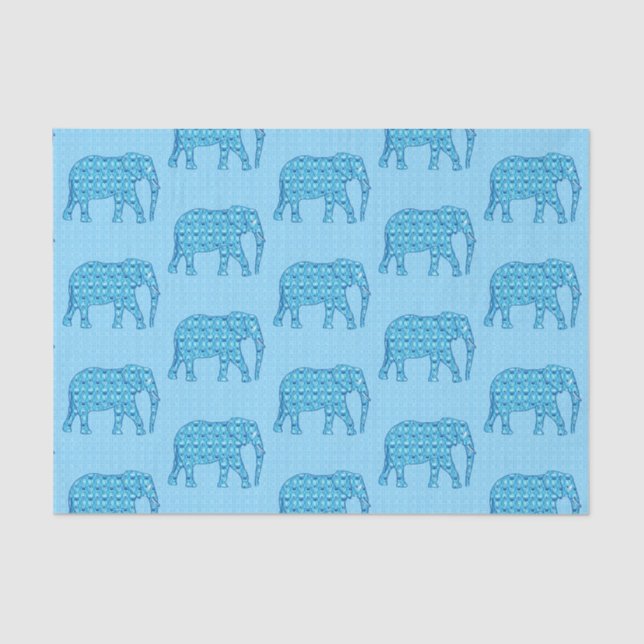 Papel De Seda Elefante de flores Lotus, turquesa y blanco (Anverso)