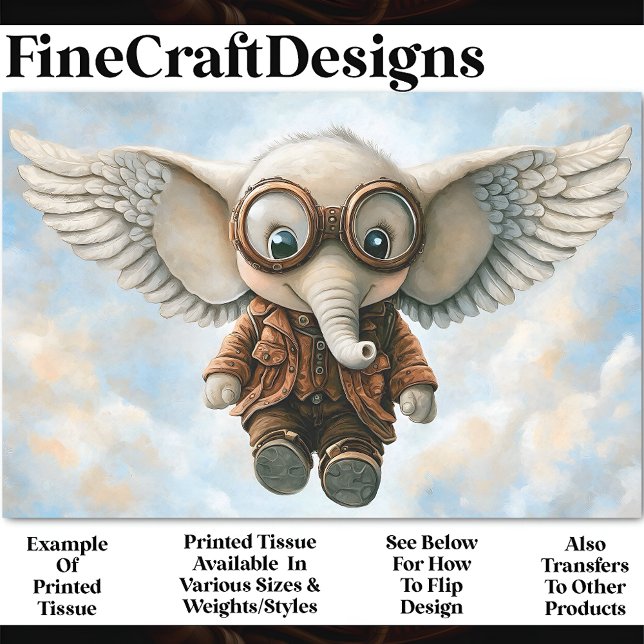 Papel De Seda Elefante de vapor con alas oculares AV6 Decoupage (Subido por el creador)