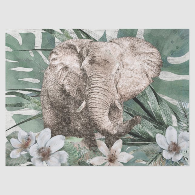Papel De Seda Elefante Floral Paleta Tropical Acuarela (Anverso)
