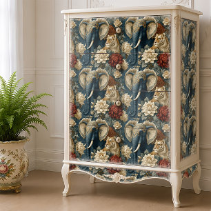 Papel De Seda Elefante Indio con Decoupage Antiguo de Tigre