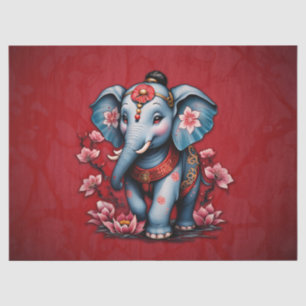 Papel De Seda Elefante majestuoso de estilo japonés tradicional.
