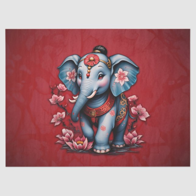 Papel De Seda Elefante majestuoso de estilo japonés tradicional. (Anverso)