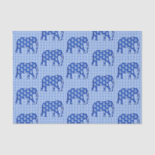 Papel De Seda Elefante paisley, azul cobalto y blanco (Anverso)