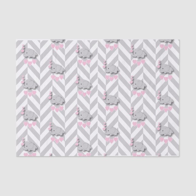 Papel De Seda Elefante rosa y gris Baby Shower (Anverso)