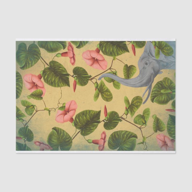 Papel De Seda Elefante Vintage Floral (Anverso)