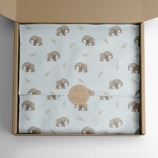 Papel De Seda Elefantes acuarela patrón safari azul polvoriento