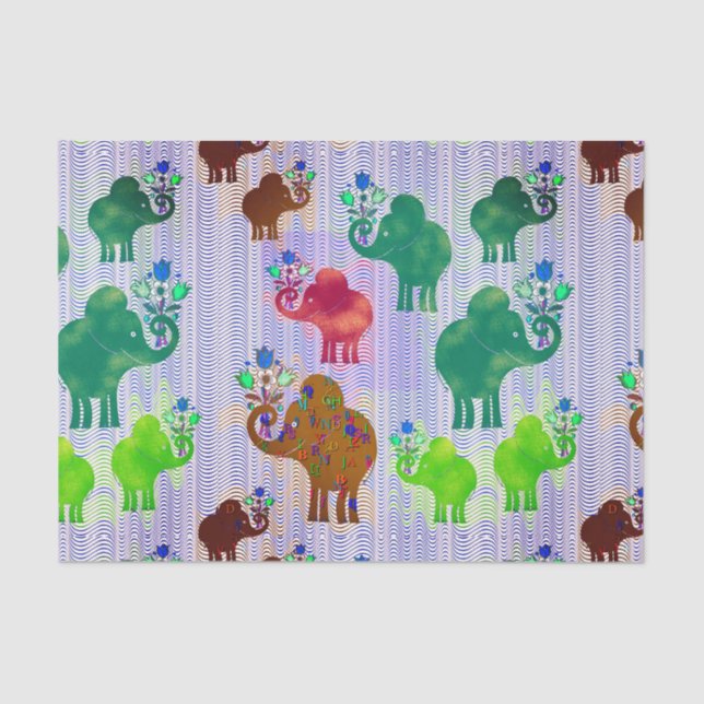 Papel De Seda Elefantes con flores (Anverso)