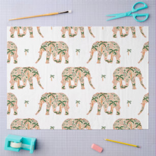 Papel De Seda Elefantes ornamentados de flores de la India con p