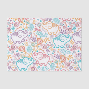 Papel De Seda Elefantes Y Flores Adorables