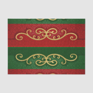 Papel De Seda Elegancia de damasco verde y rojo con acentos dora