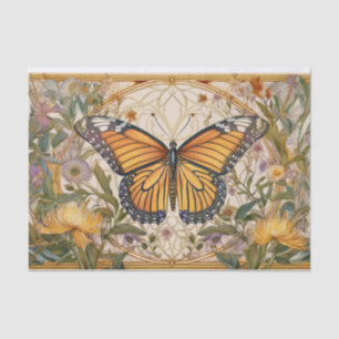 Papel De Seda Elegancia de la Mariposa Monarca, Flores Silvestre