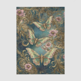 Papel De Seda Elegancia de Mariposa Dorada - Floral Art Nouveau