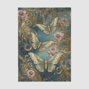 Papel De Seda Elegancia de Mariposa Dorada - Floral Art Nouveau