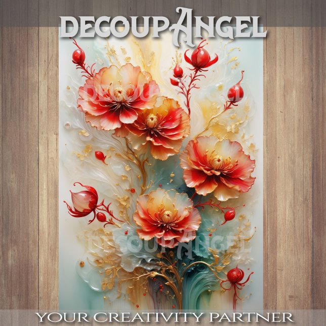 Papel De Seda Elegancia dorada de flores rojas - Desnudo - (Subido por el creador)