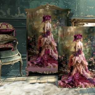 Papel De Seda Elegancia Etérea Vino Borgoña Retrato & Floral