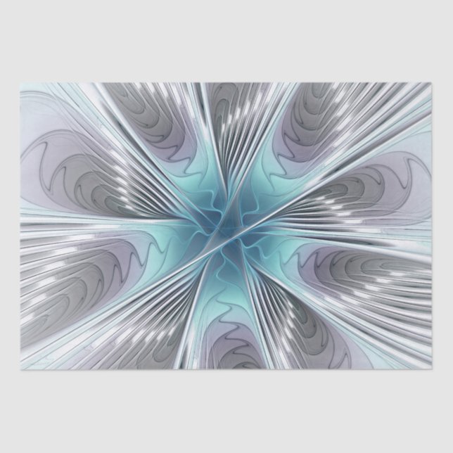 Papel De Seda Elegancia Flor de Arte Fractal Blanco Gris Azul (Anverso)