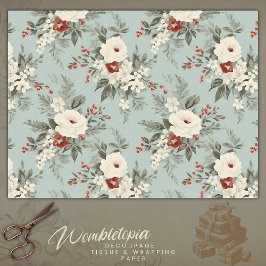 Papel De Seda Elegancia floral de invierno, blanco y rojo en gri