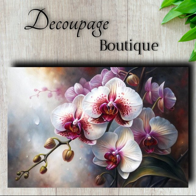 Papel De Seda Elegancia Floral de Orquídeas Decoupage (Orchid Elegance Decoupage Tissue Paper)
